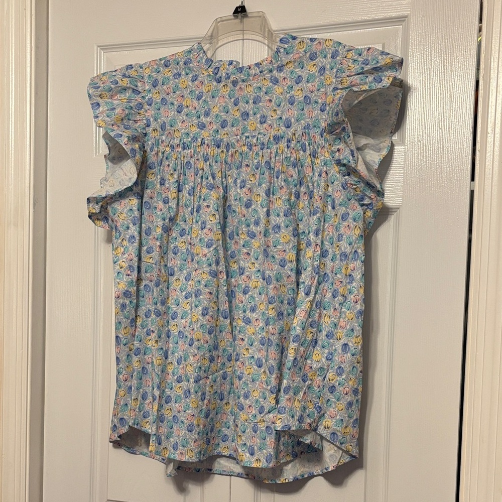Chic Soul Kids Floral Blouse - Blue and Yellow